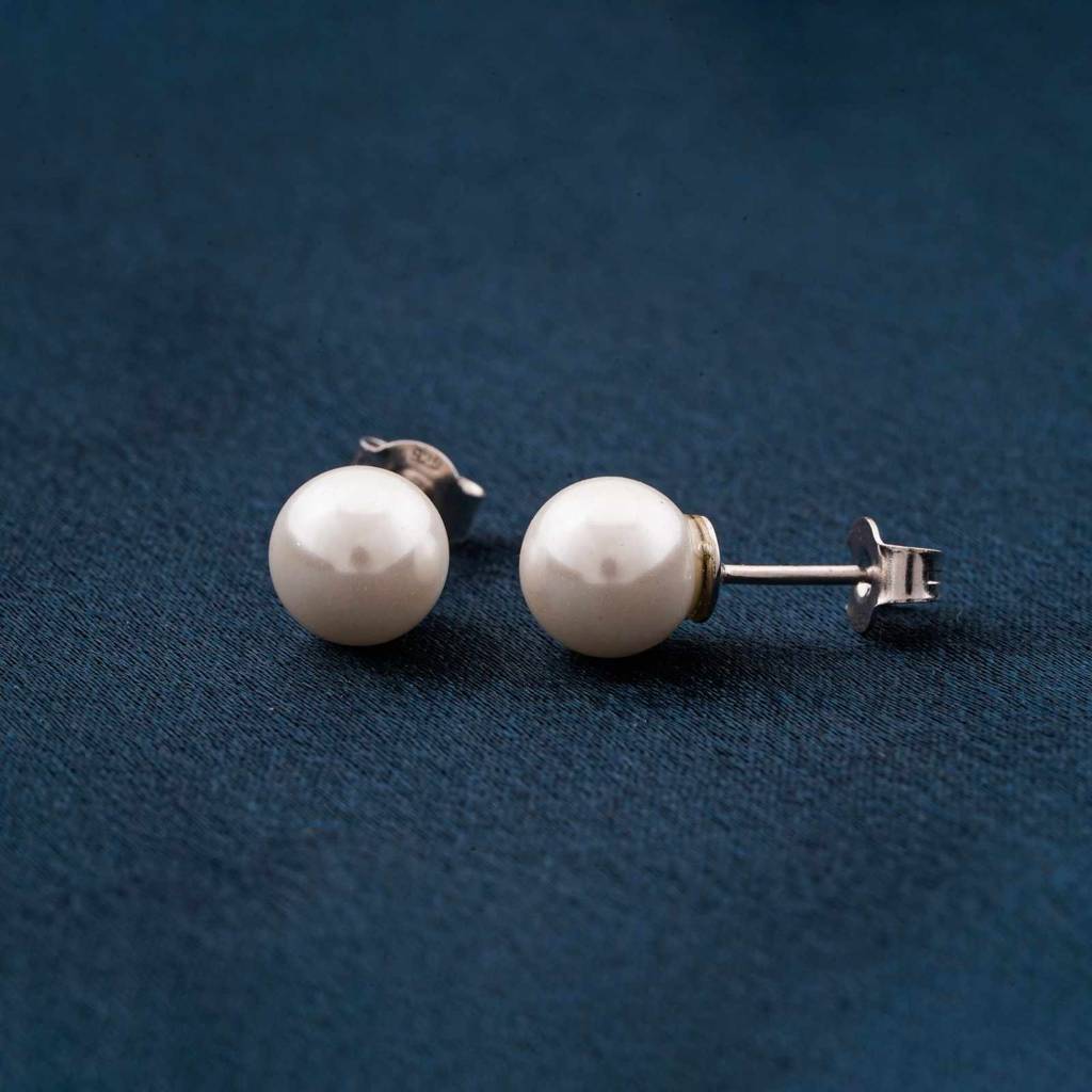 Silver Pearl Moon Stud Earrings : ZLSTD-1012