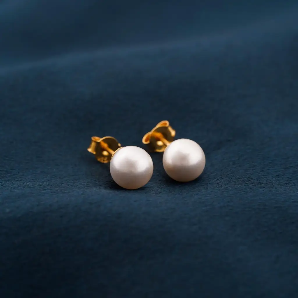 Golden Pearl Moon Stud Earrings