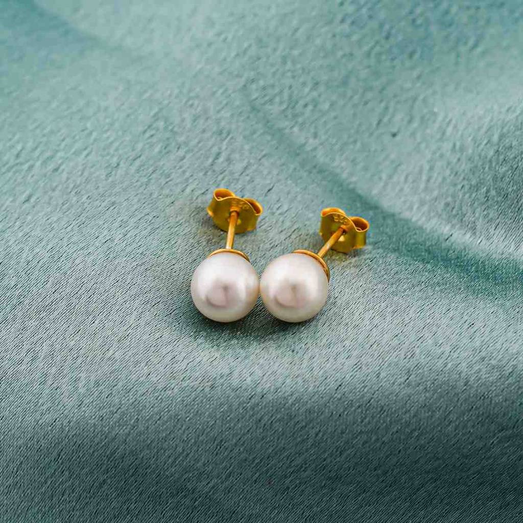 Golden Pearl Moon Stud Earrings : ZLSTD-1012Y