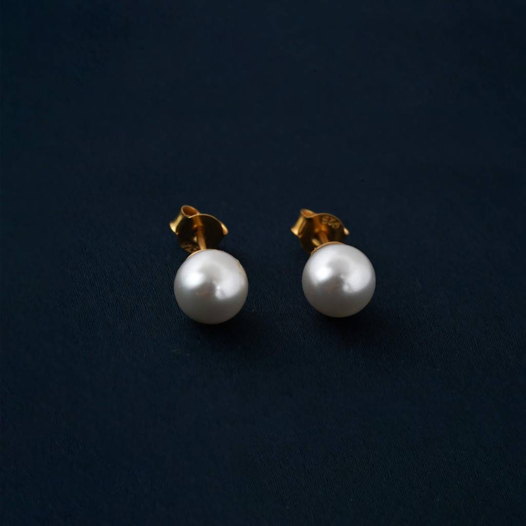 Golden Pearl Moon Stud Earrings : ZLSTD-1012Y