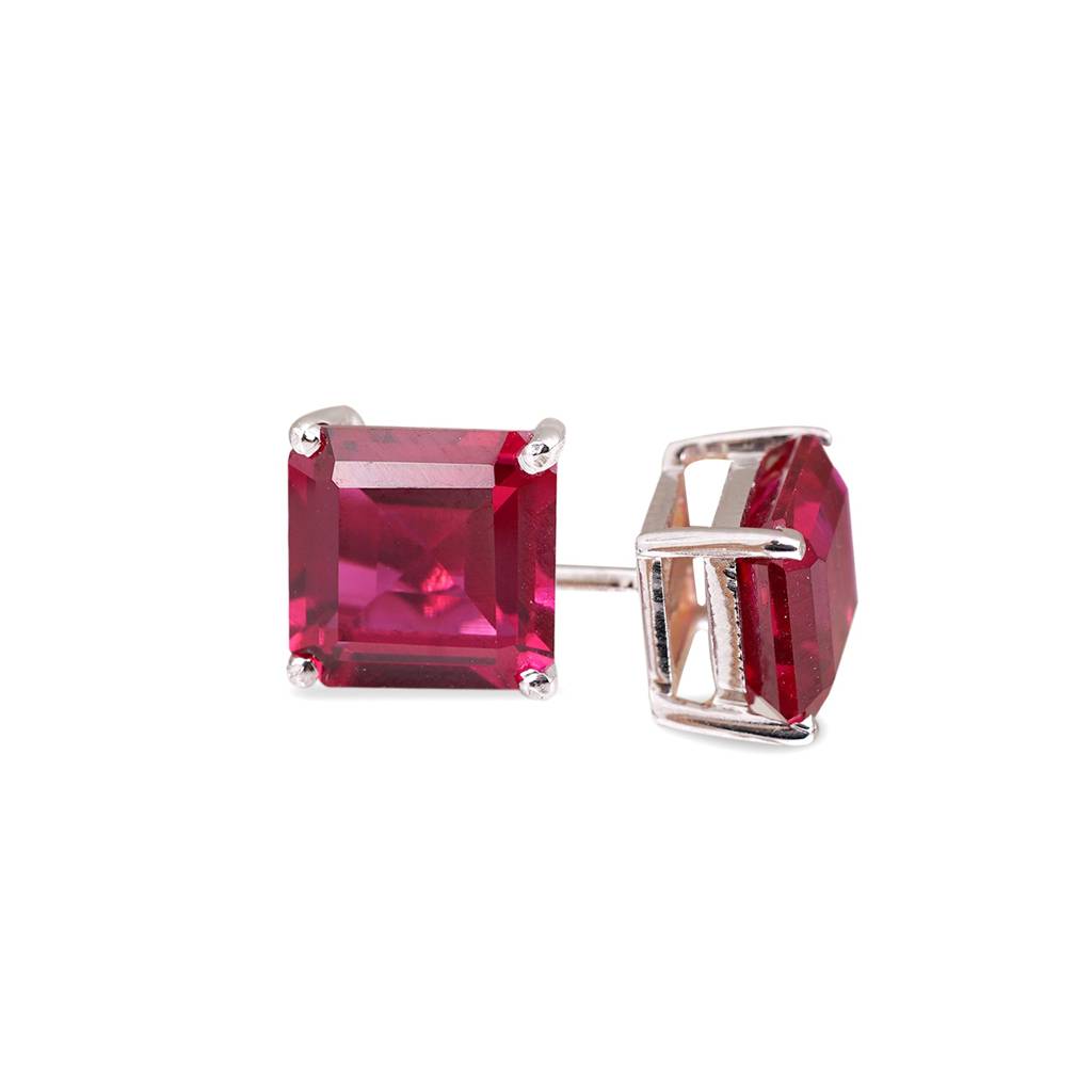 Silver Pink Ruby Solitaire Stud Earring : ZLSTD-1013