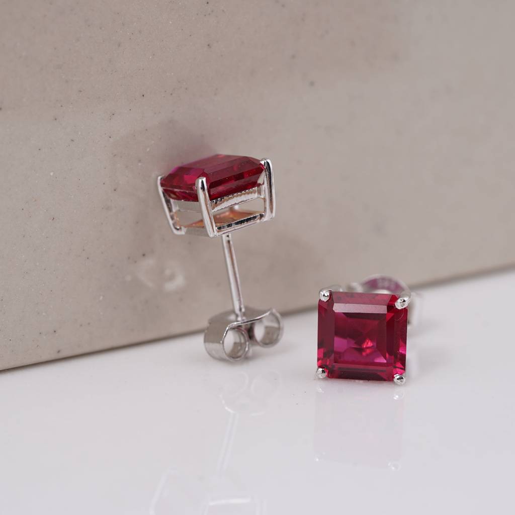 Silver Pink Ruby Solitaire Stud Earring : ZLSTD-1013