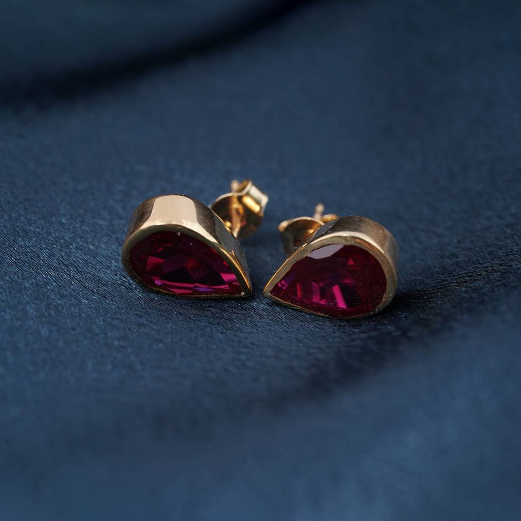 Silver Pear Shape Ruby Stud Earrings : ZLSTD-1014