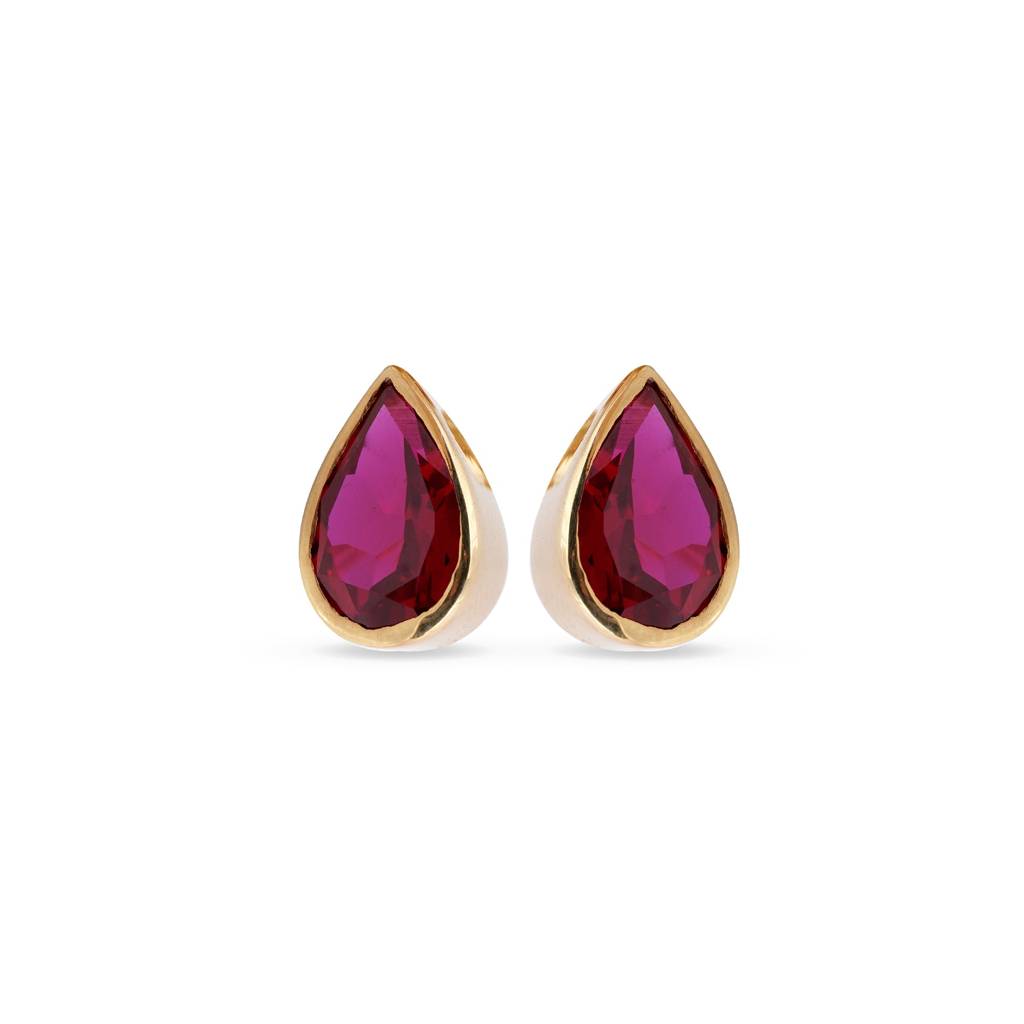 Silver Pear Shape Ruby Stud Earrings : ZLSTD-1014