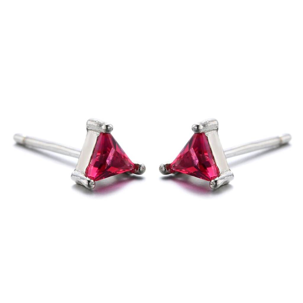 Silver Triangle Pink Ruby Stud Earrings : ZLSTD-1015