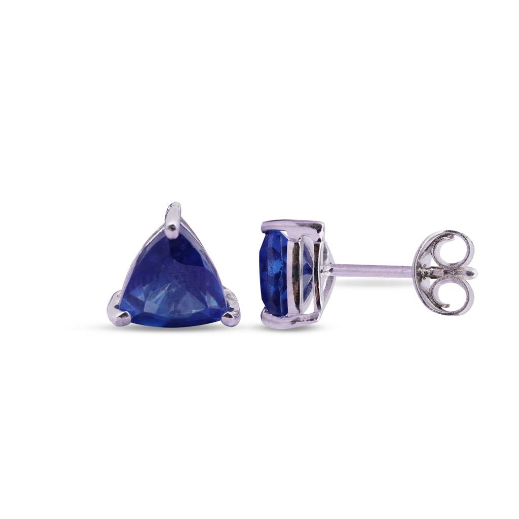 Silver Trillion-Cut Blue Sapphire Stud Earrings : ZLSTD-1016