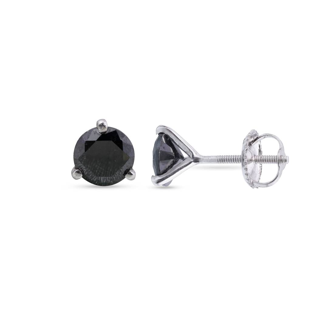 Silver Solitaire Black Diamond Stud Earrings : ZLSTD-1018