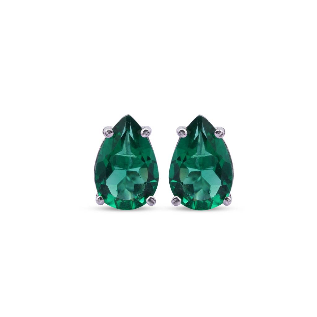 Silver Emerald Pear Shape Stud Earrings : ZLSTD-1020