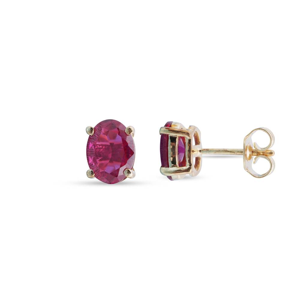 Golden Ruby Oval Studs Earrings : ZLSTD-1021