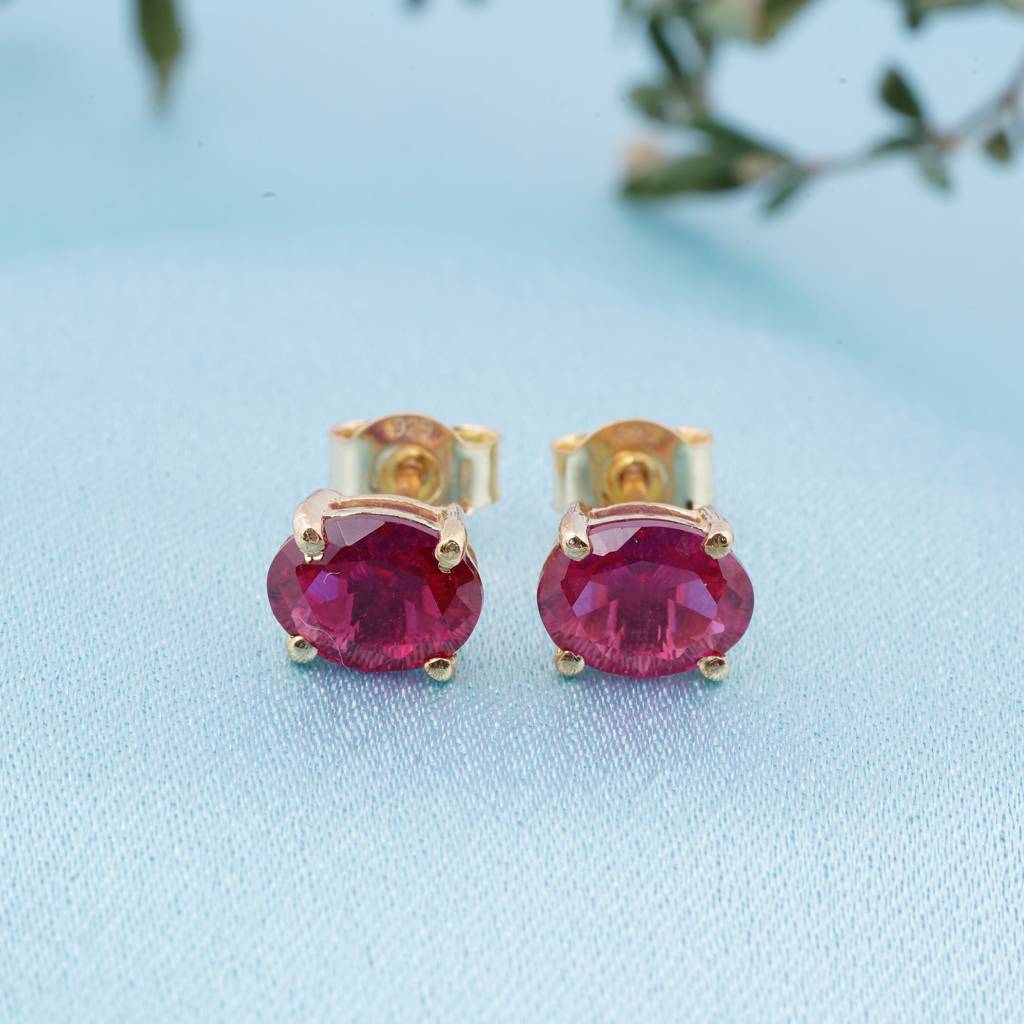 Golden Ruby Oval Studs Earrings : ZLSTD-1021