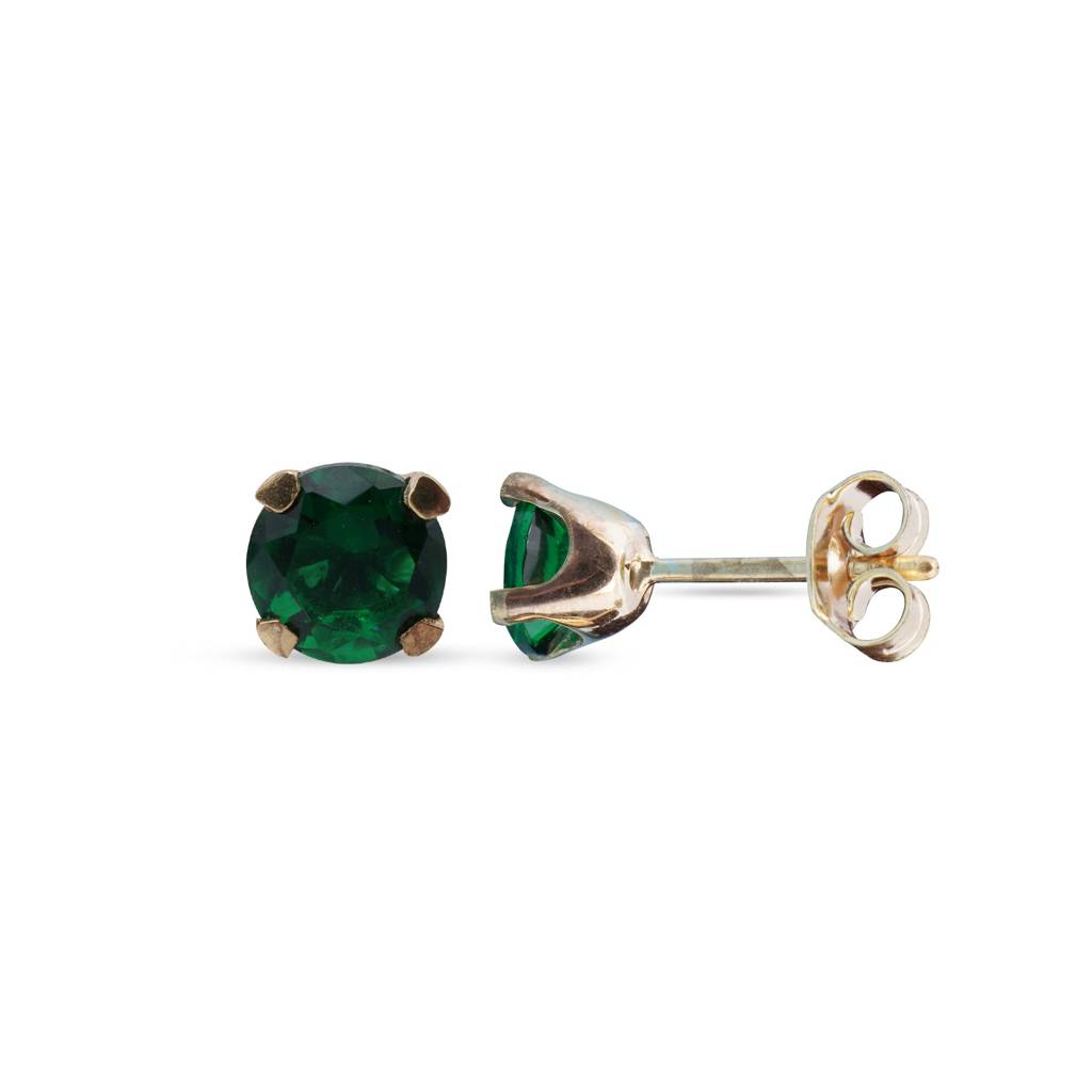 Silver Solitaire Green Emerald Stud Earrings : ZLSTD-1022