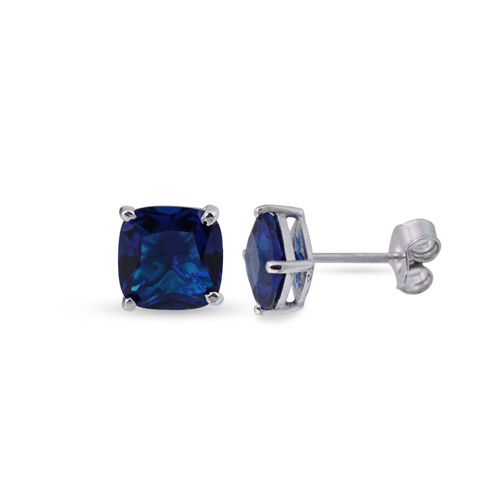 Silver Blue Sapphire Solitaire Stud Earrings : ZLSTD-1023