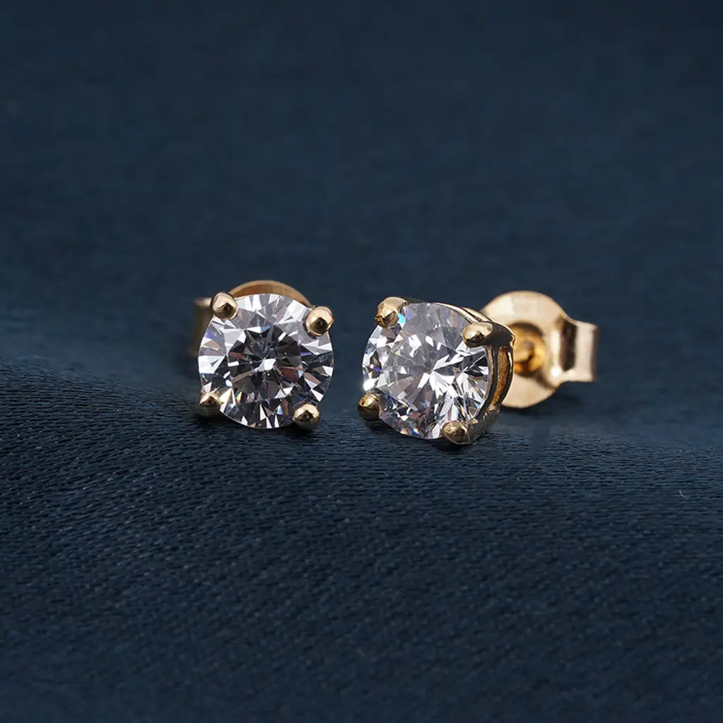 Golden Diamond Solitaire Stud Earrings : ZLSTD-1024