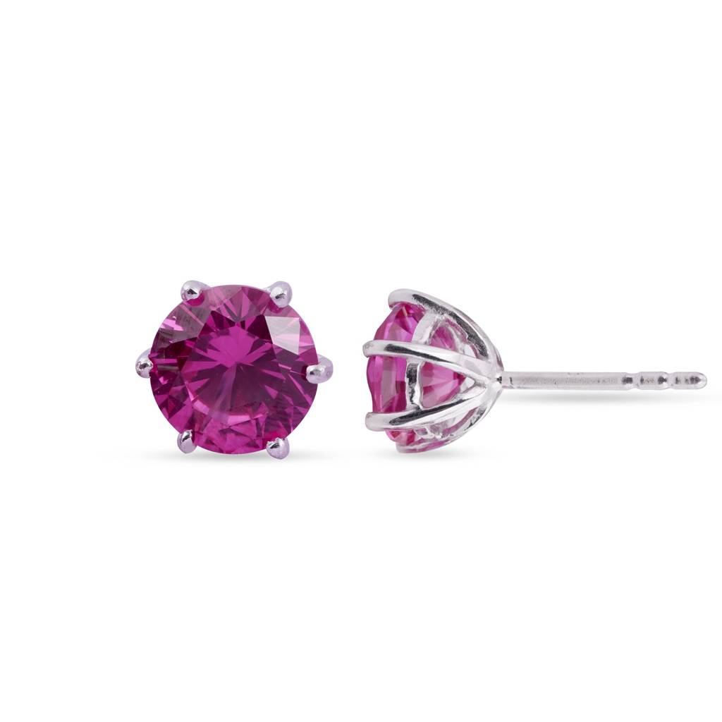 Sterling Silver Round Pink Ruby Solitaire Stud Earring : ZLSTD-1025