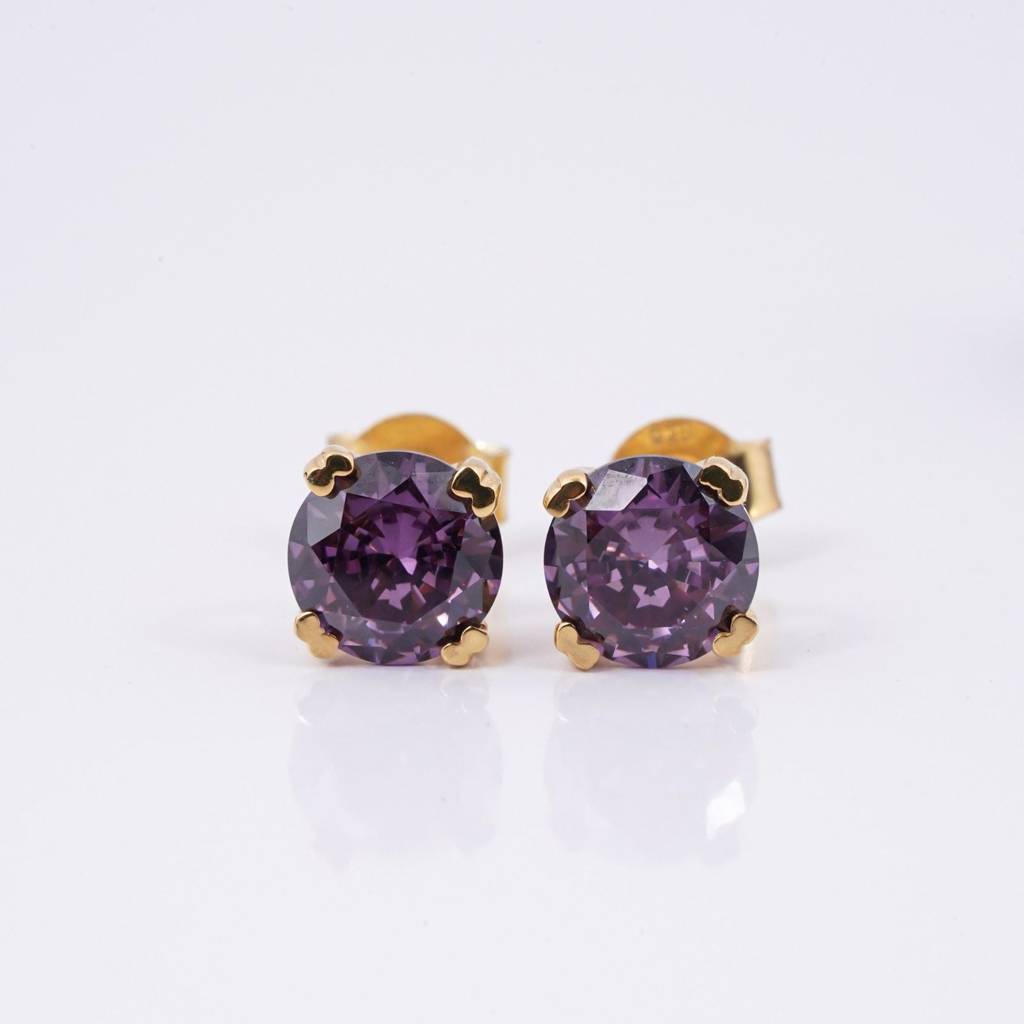 Golden Purple Amethyst Stud Earrings : ZLSTD-1026
