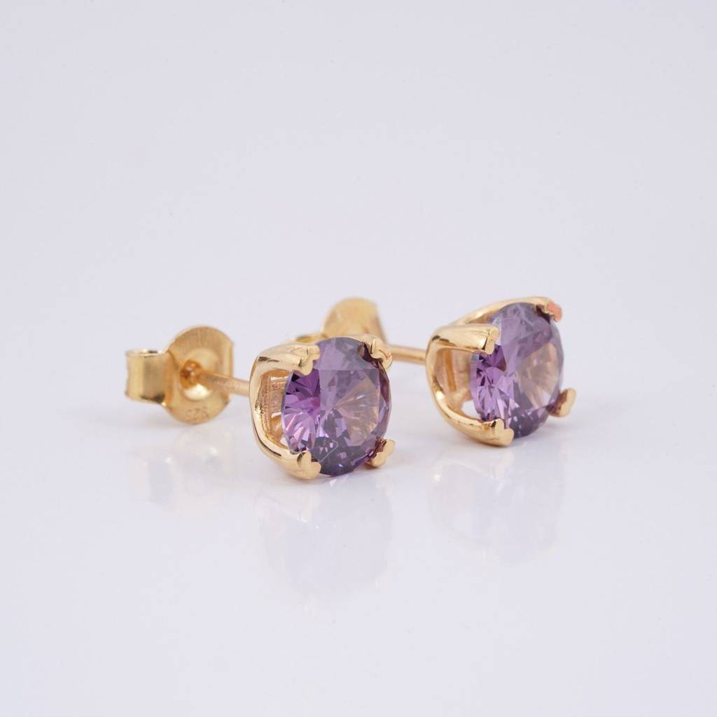 Golden Purple Amethyst Stud Earrings : ZLSTD-1026