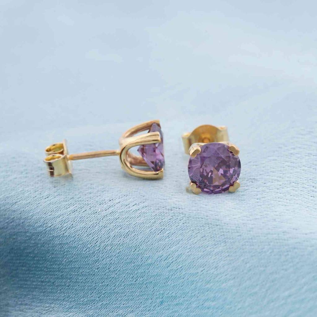 Golden Purple Amethyst Stud Earrings : ZLSTD-1026