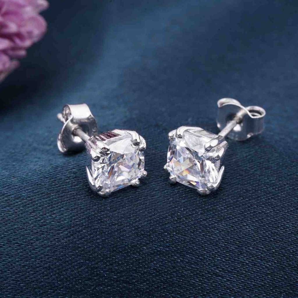 Silver Pillow Style Stud Earrings : ZLSTD-1031