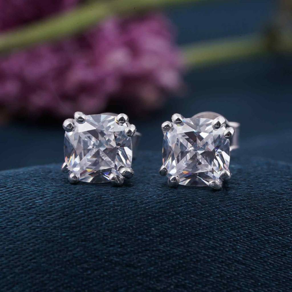 Silver Pillow Style Stud Earrings : ZLSTD-1031