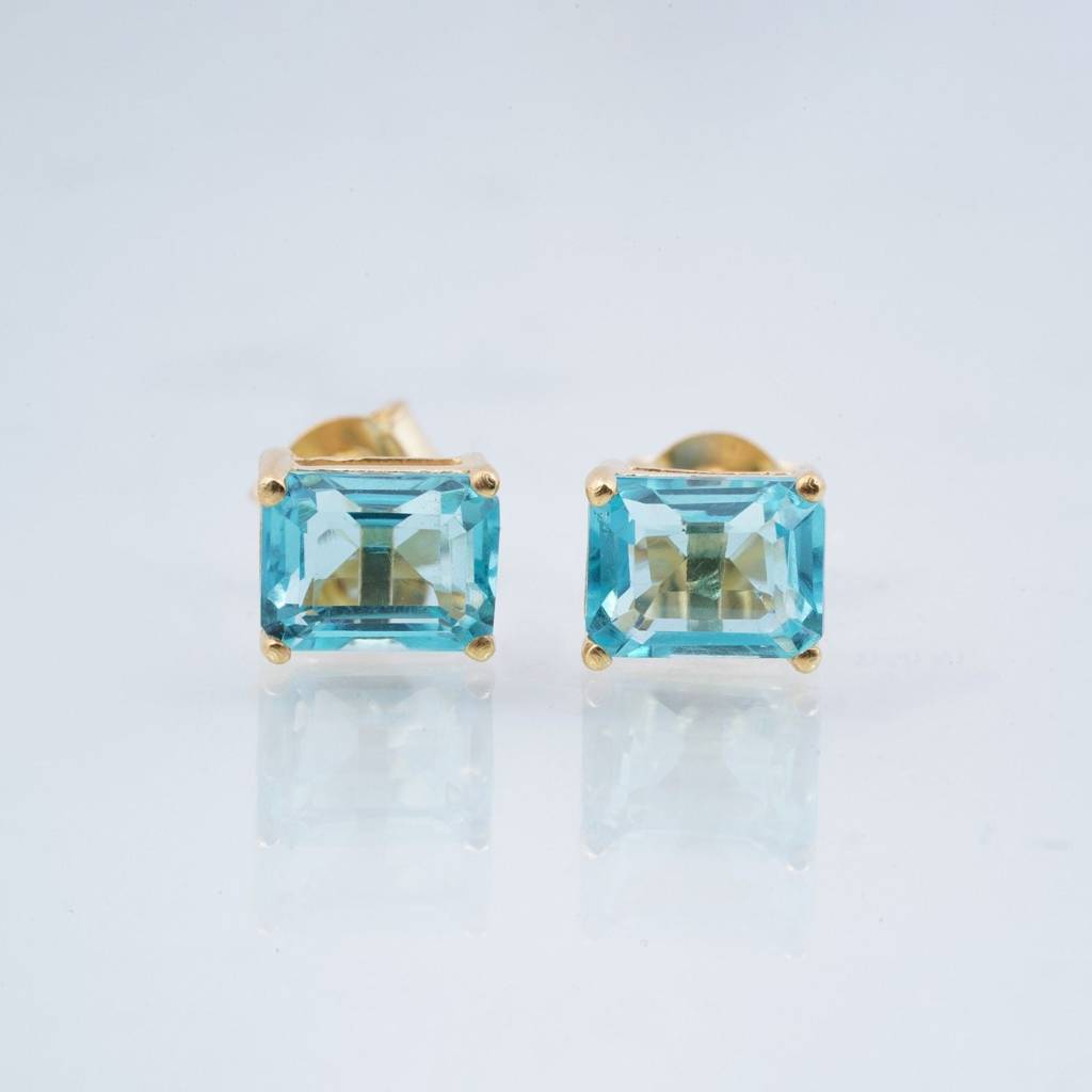 Golden Aqua Solitaire Stud Earrings : ZLSTD-1033Y
