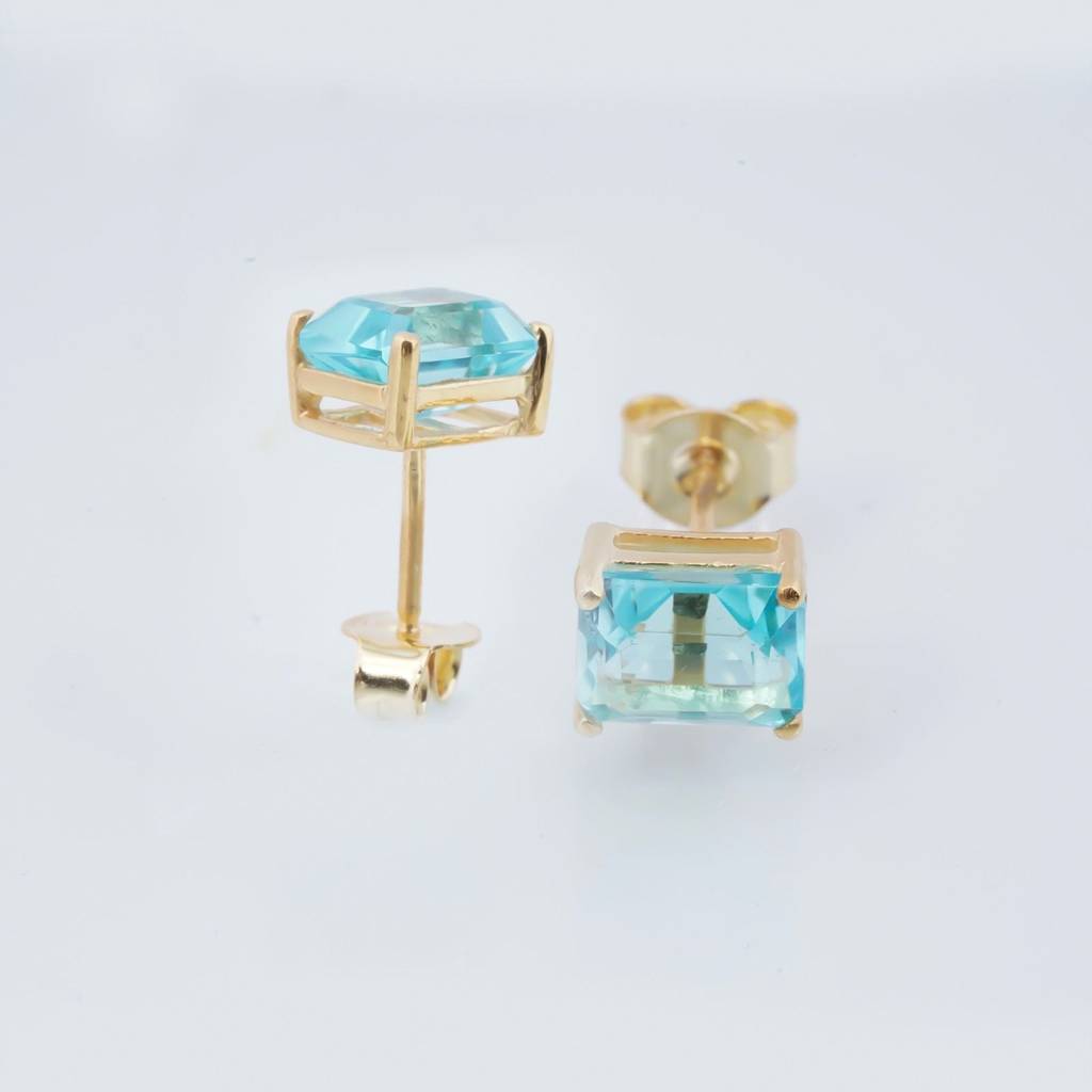 Golden Aqua Solitaire Stud Earrings : ZLSTD-1033Y