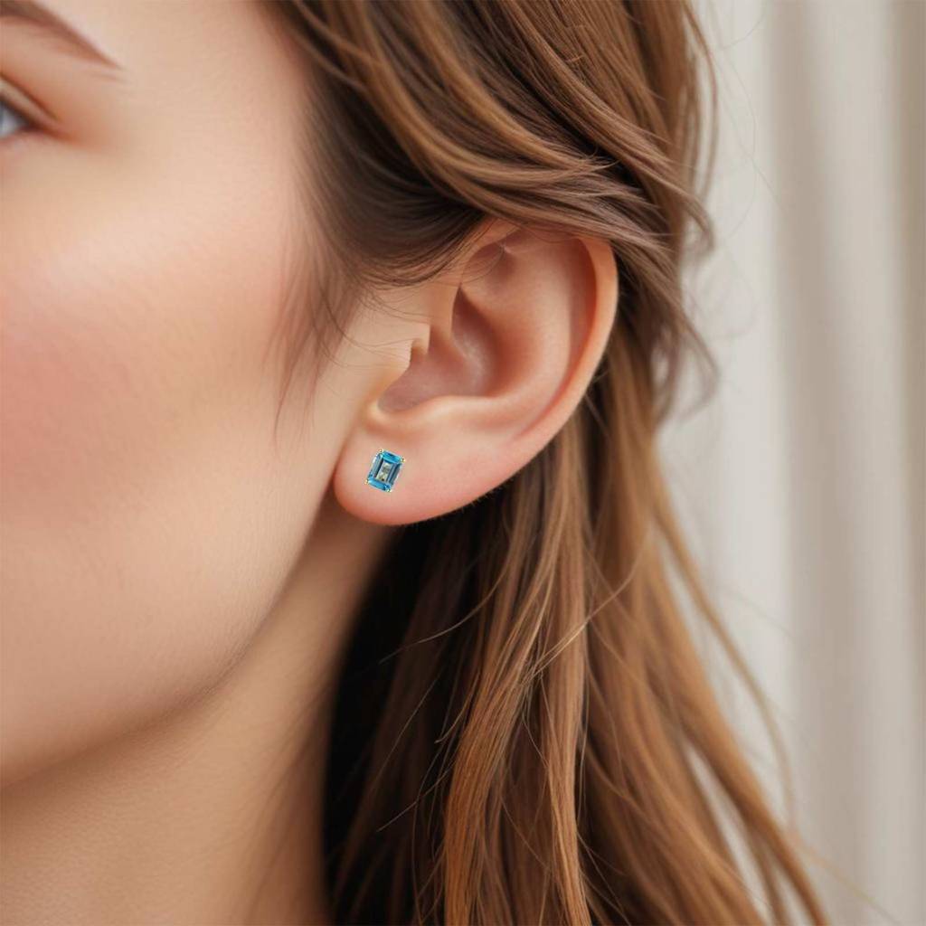 Golden Aqua Solitaire Stud Earrings : ZLSTD-1033Y