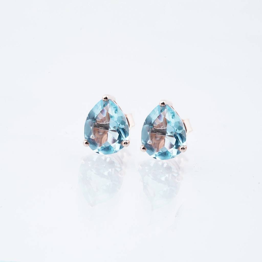 Rose Gold Teardrop Aqua Stud Earrings : ZLSTD-1034