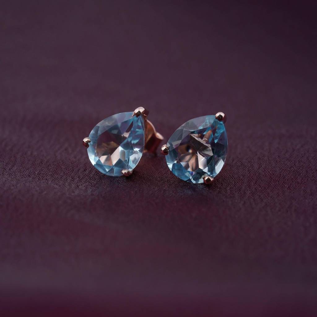 Rose Gold Teardrop Aqua Stud Earrings : ZLSTD-1034