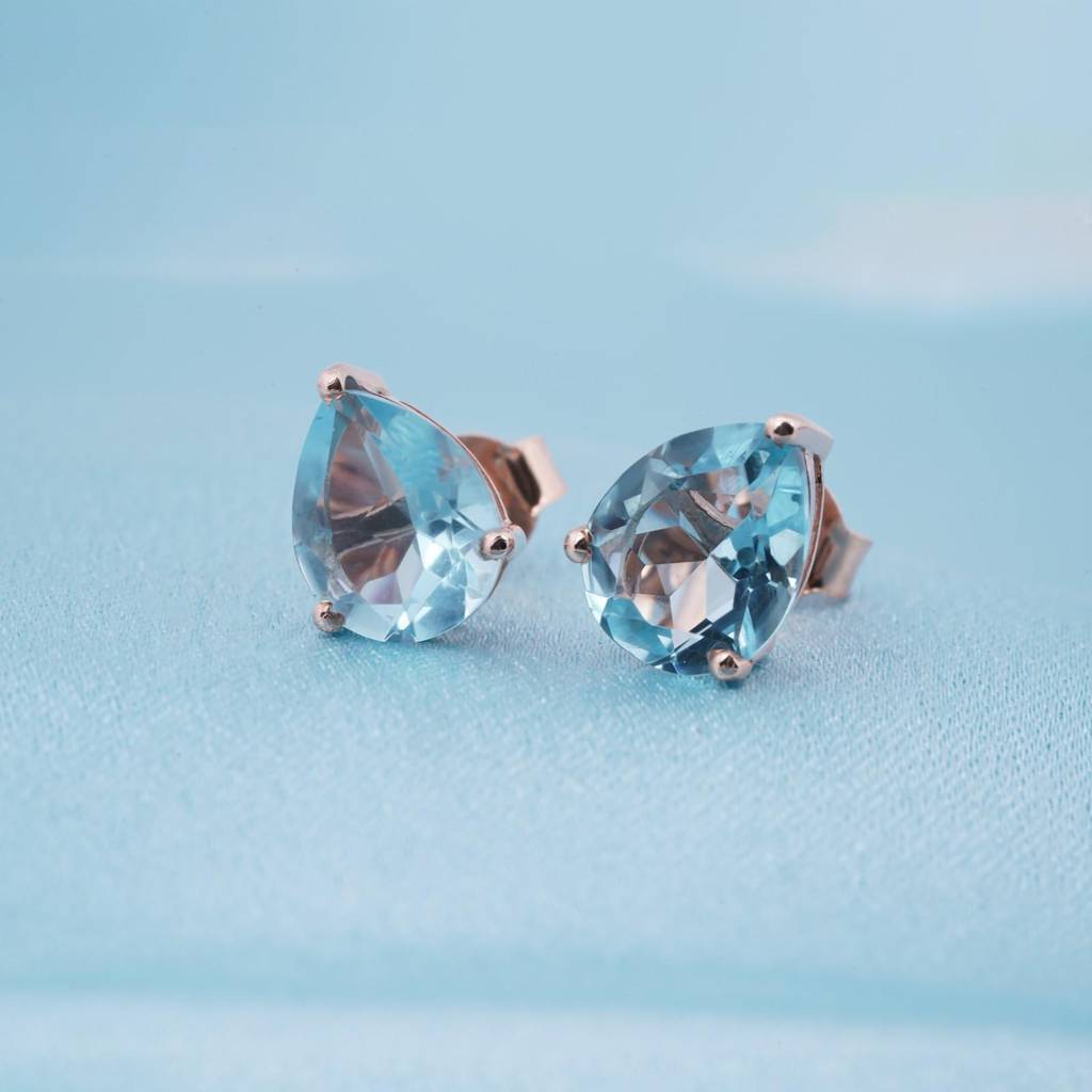 Rose Gold Teardrop Aqua Stud Earrings : ZLSTD-1034