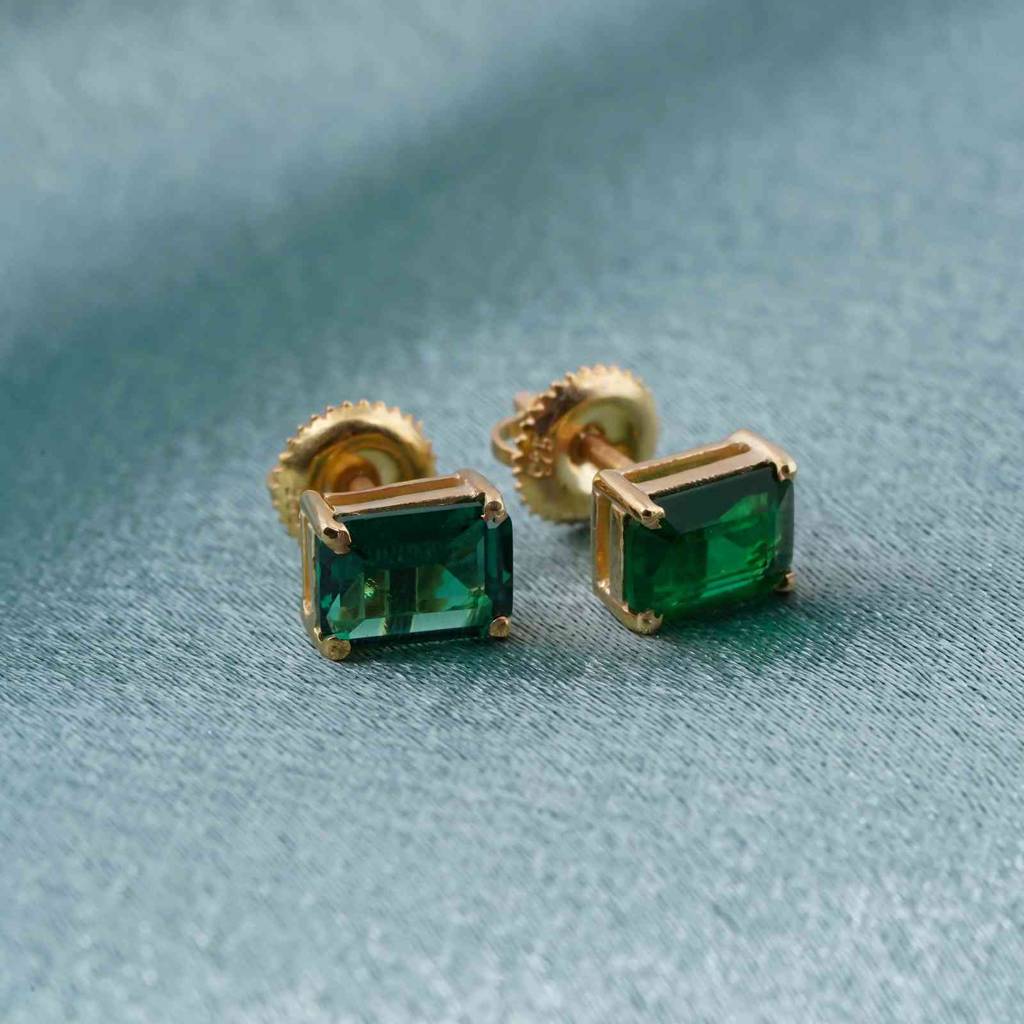 Golden Green Forest Stud Earrings : ZLSTD-1038