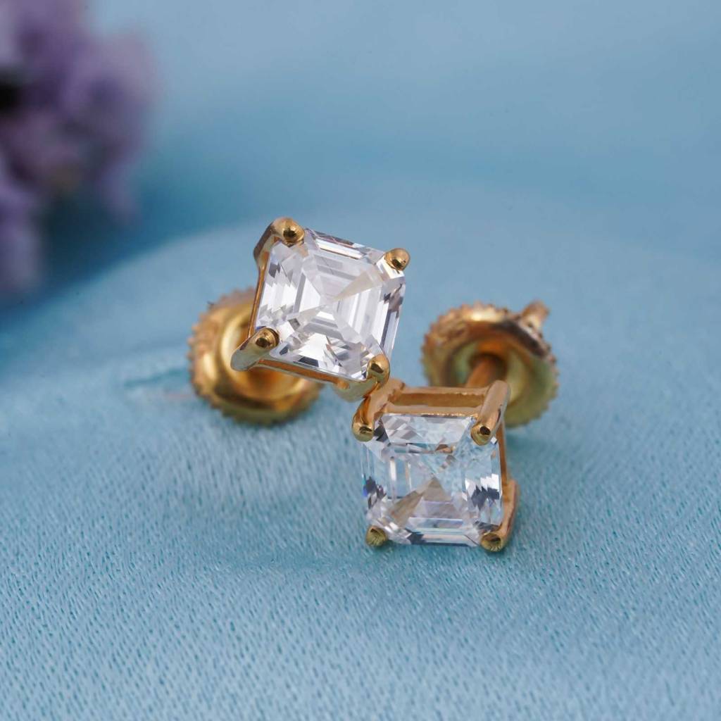 Golden Asscher Minimalist Stud Earrings : ZLSTD-1046