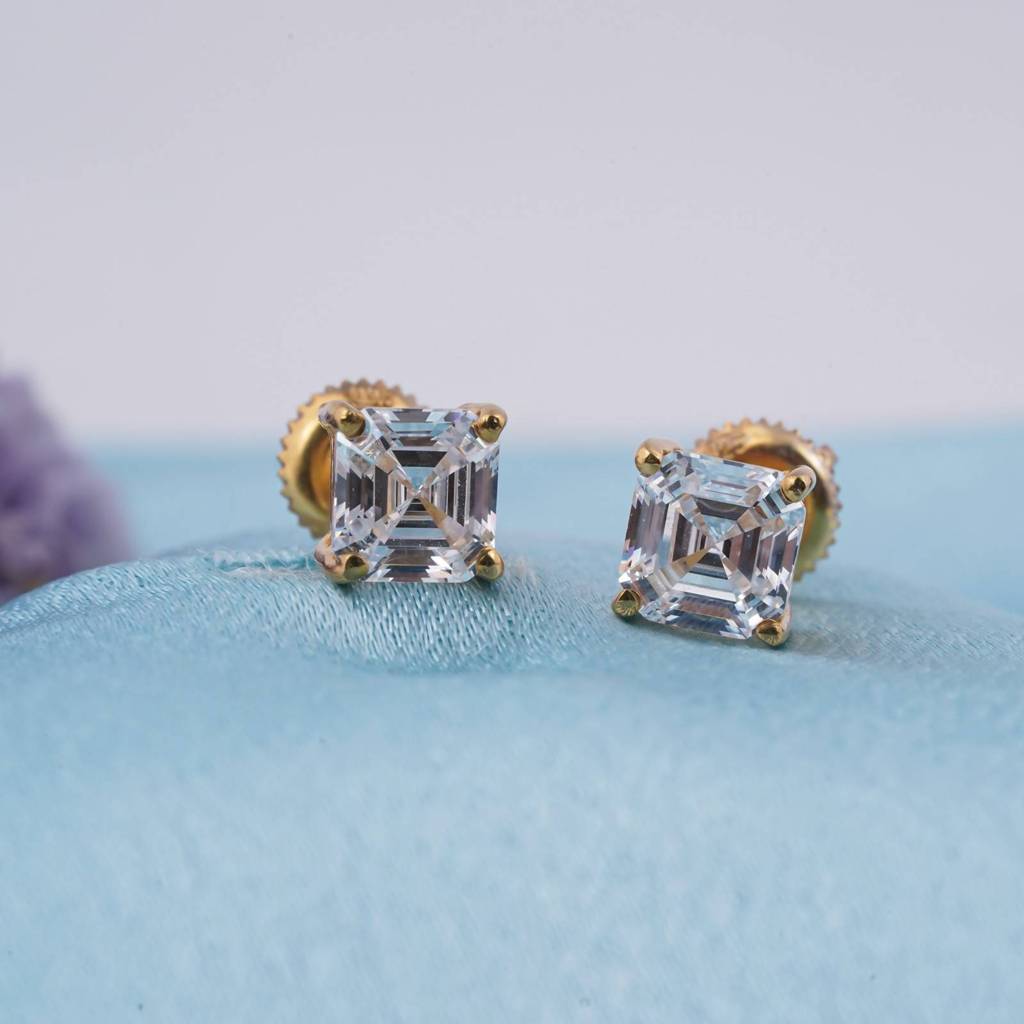 Golden Asscher Minimalist Stud Earrings : ZLSTD-1046