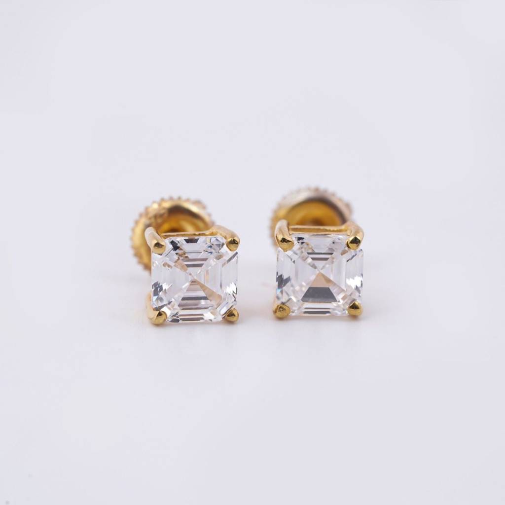 Golden Asscher Minimalist Stud Earrings : ZLSTD-1046