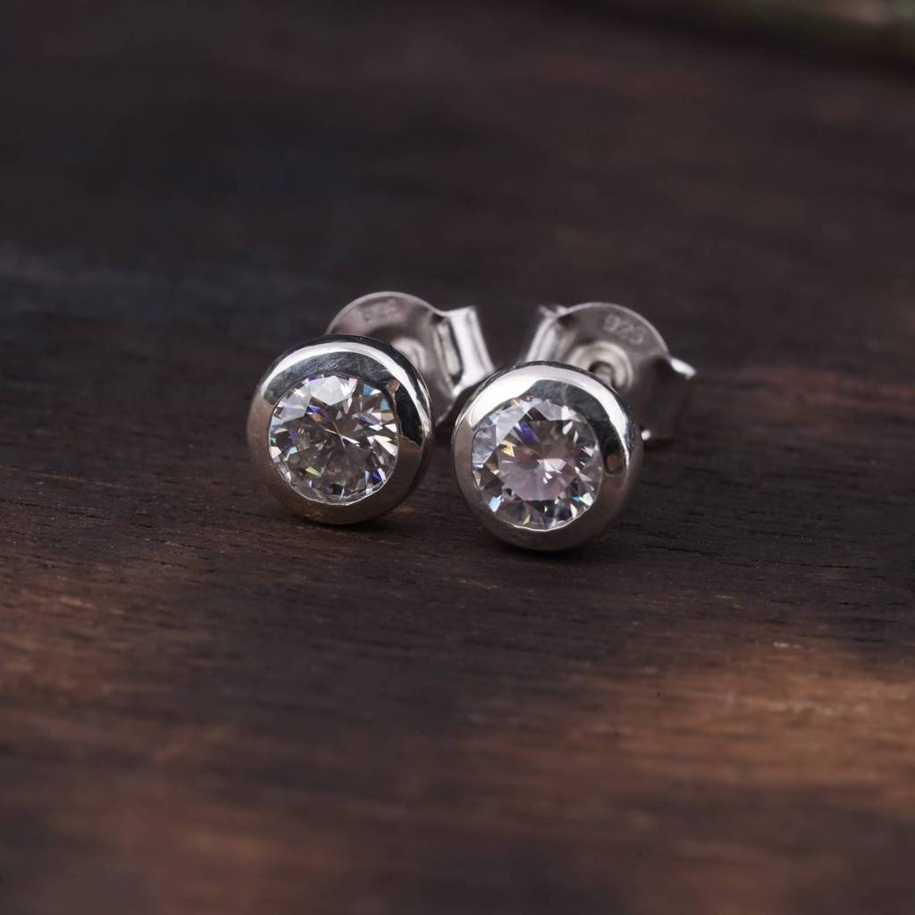 Silver Round Bezel Stud Earrings : ZLSTD-1050