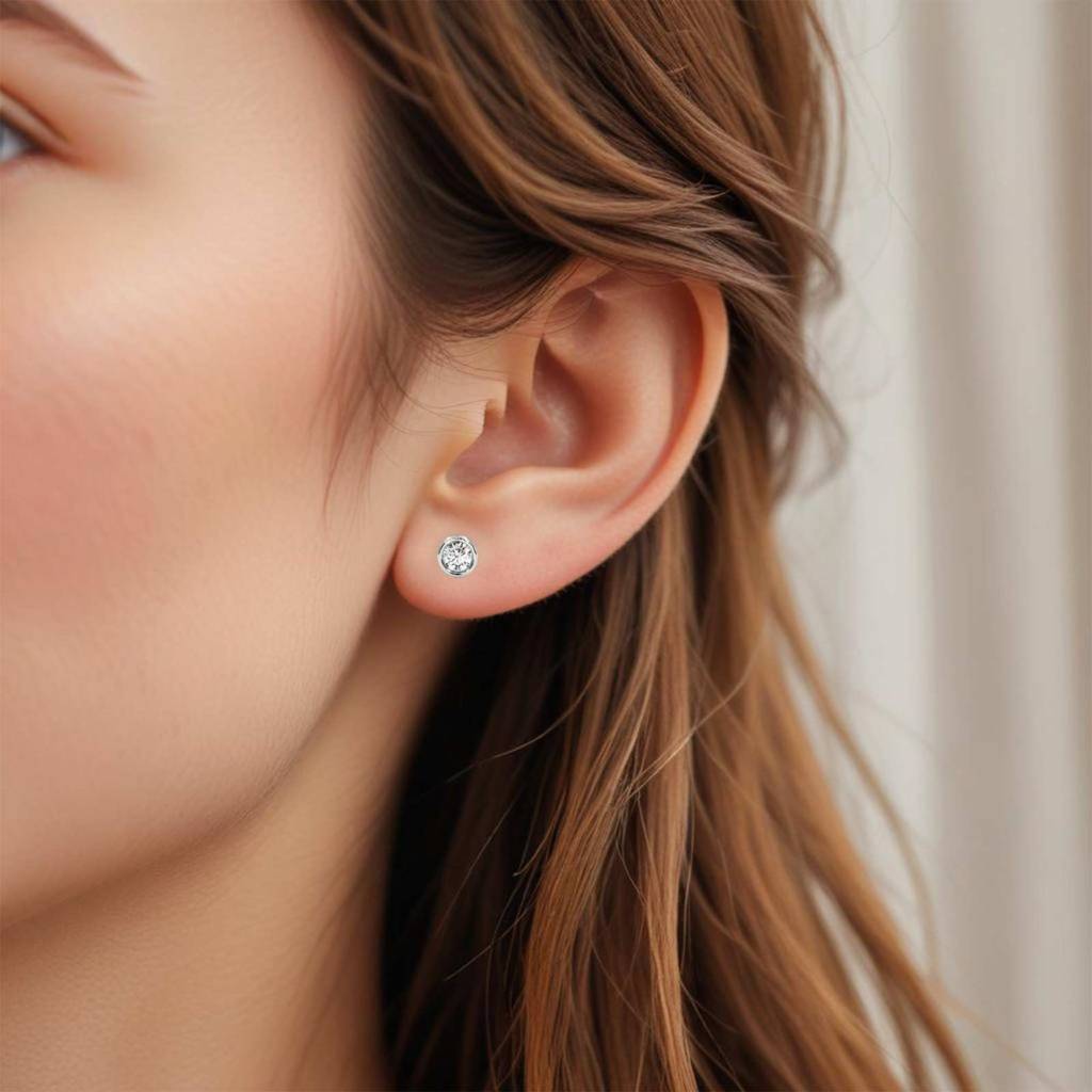 Silver Round Bezel Stud Earrings : ZLSTD-1050