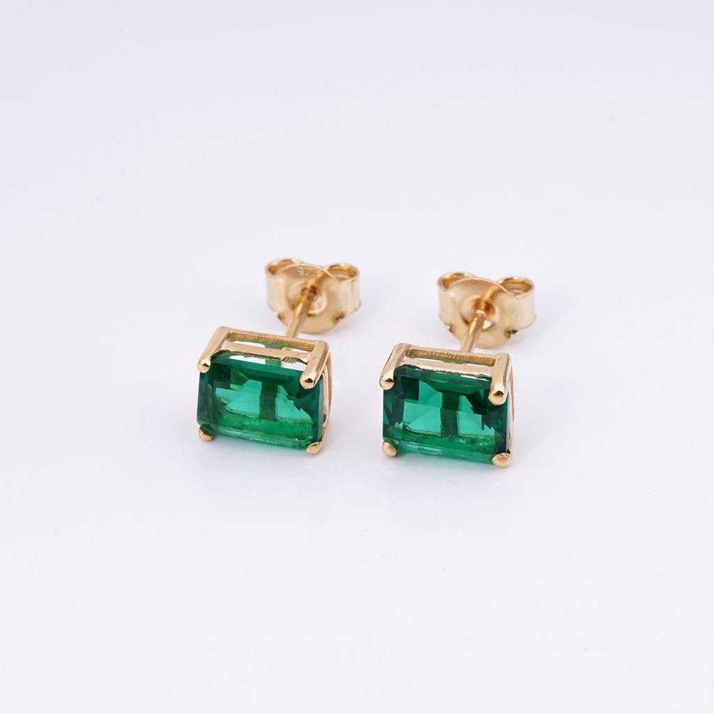 Golden Green Butterfly Back Stud Earrings : ZLSTD-1058