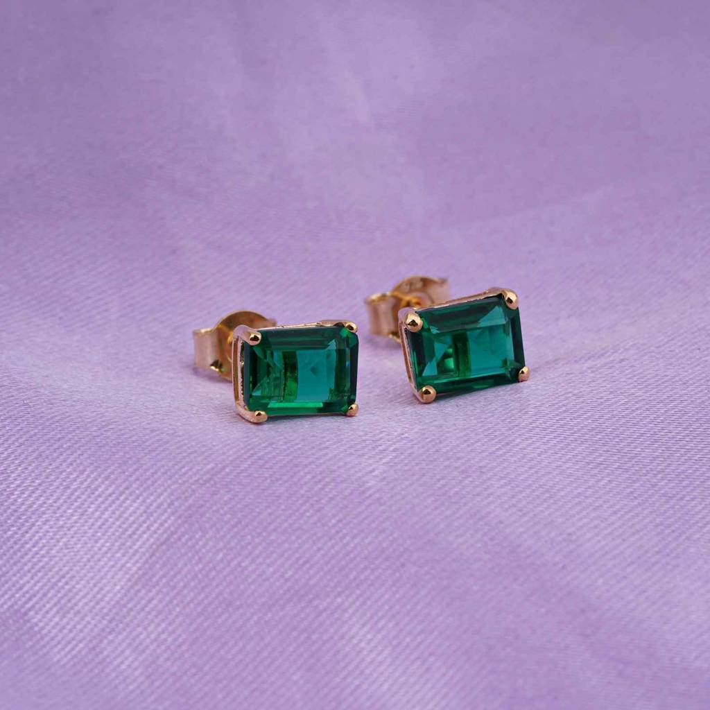 Golden Green Butterfly Back Stud Earrings : ZLSTD-1058