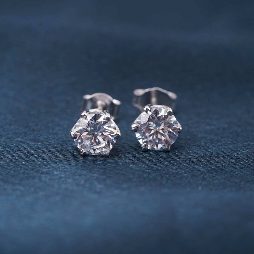 Silver Sparkle White Zircon Stud Earrings : ZLSTD-1060
