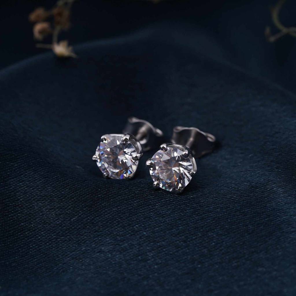 Silver Sparkle White Zircon Stud Earrings : ZLSTD-1060
