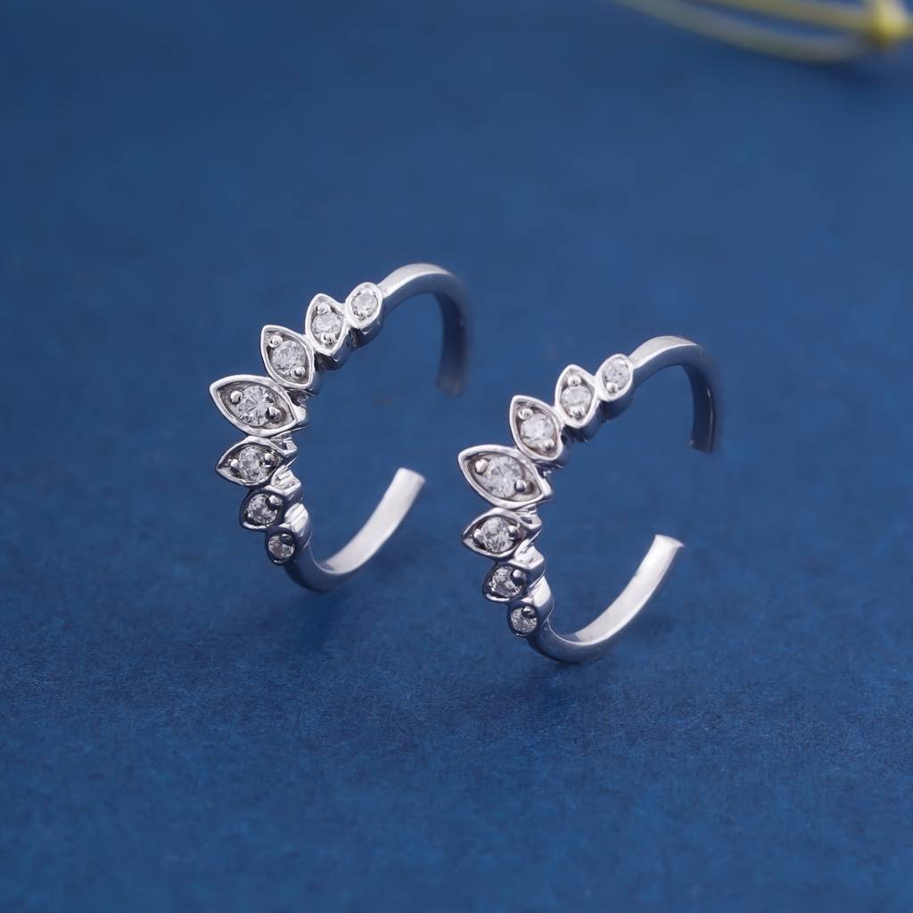 Silver Zircon Studded Crown Toe Rings Silver Zircon Studded