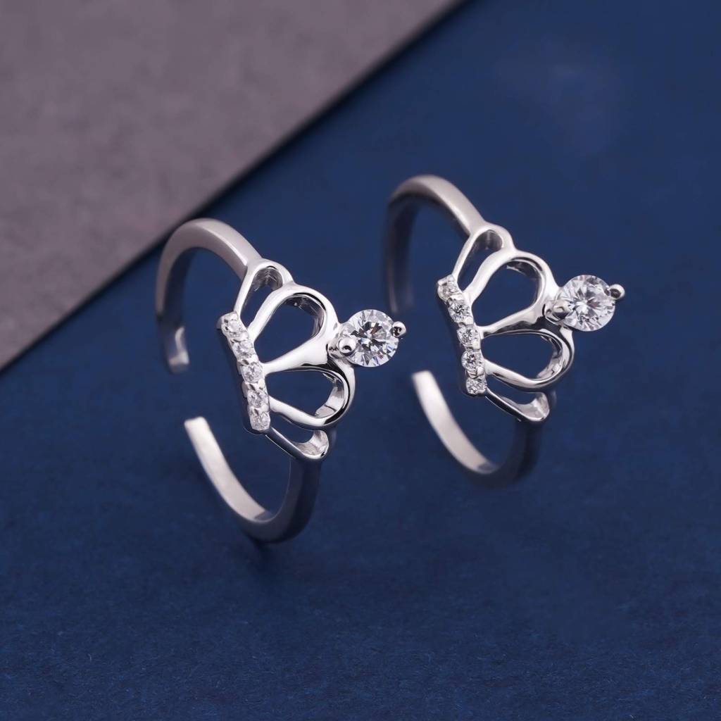 Silver Cz Royal Crown Toe Rings : ZLTR-013