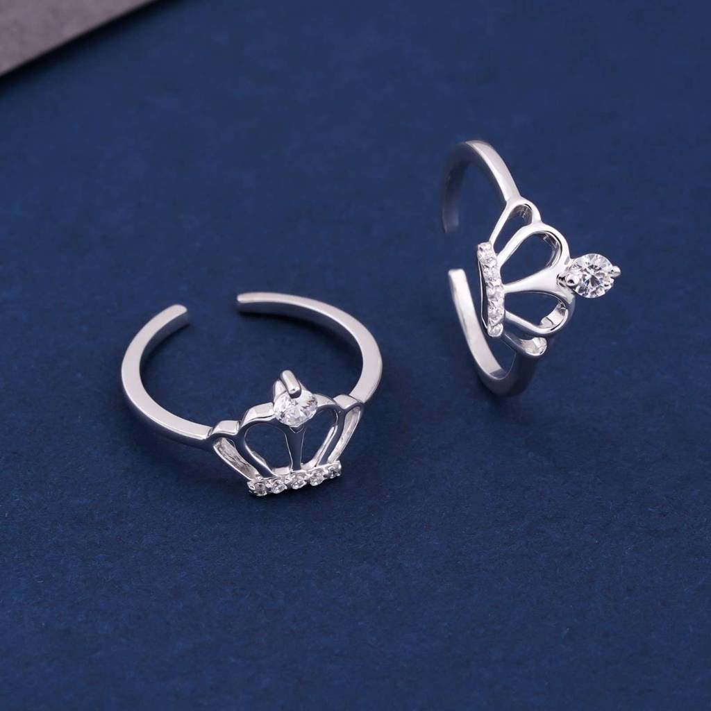 Silver Cz Royal Crown Toe Rings : ZLTR-013