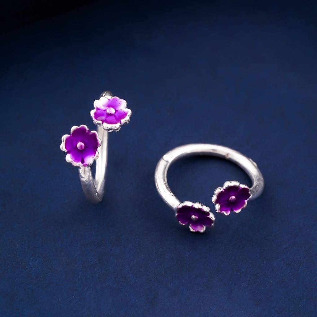 Silver Fashion Pink Flower Toe Rings : ZLTR-017