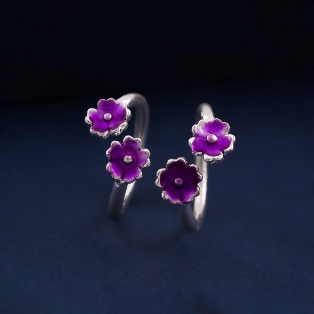 Silver Fashion Pink Flower Toe Rings : ZLTR-017