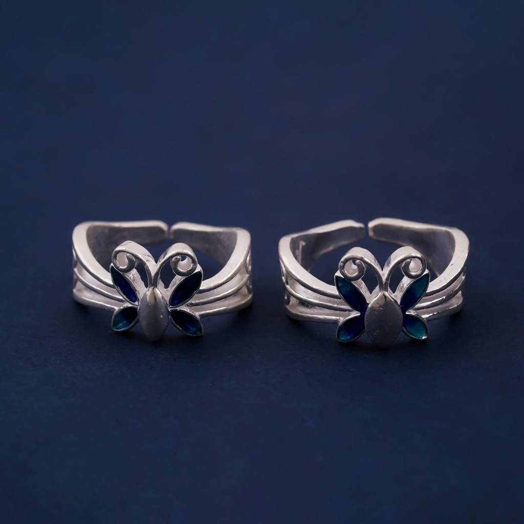 Blue Silver Butterfly Toe Rings : ZLTR-023