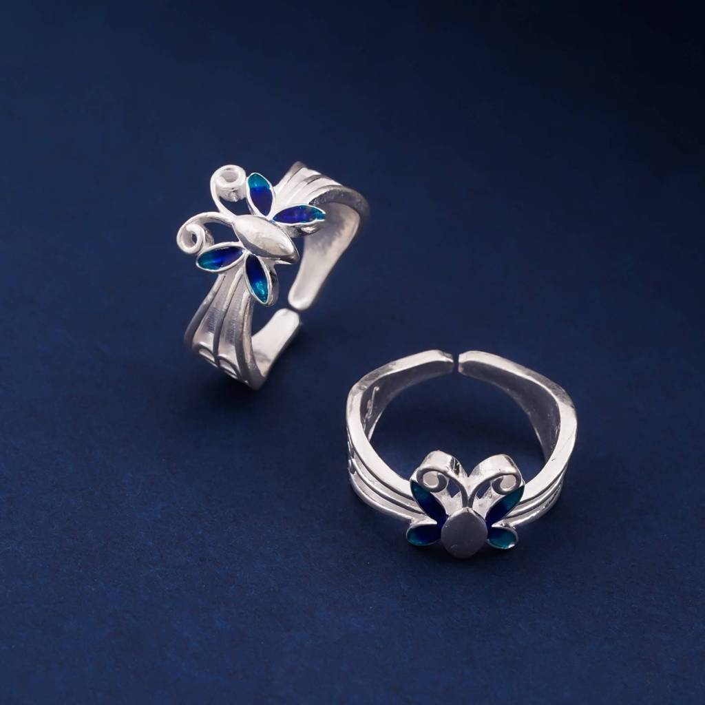 Blue Silver Butterfly Toe Rings : ZLTR-023