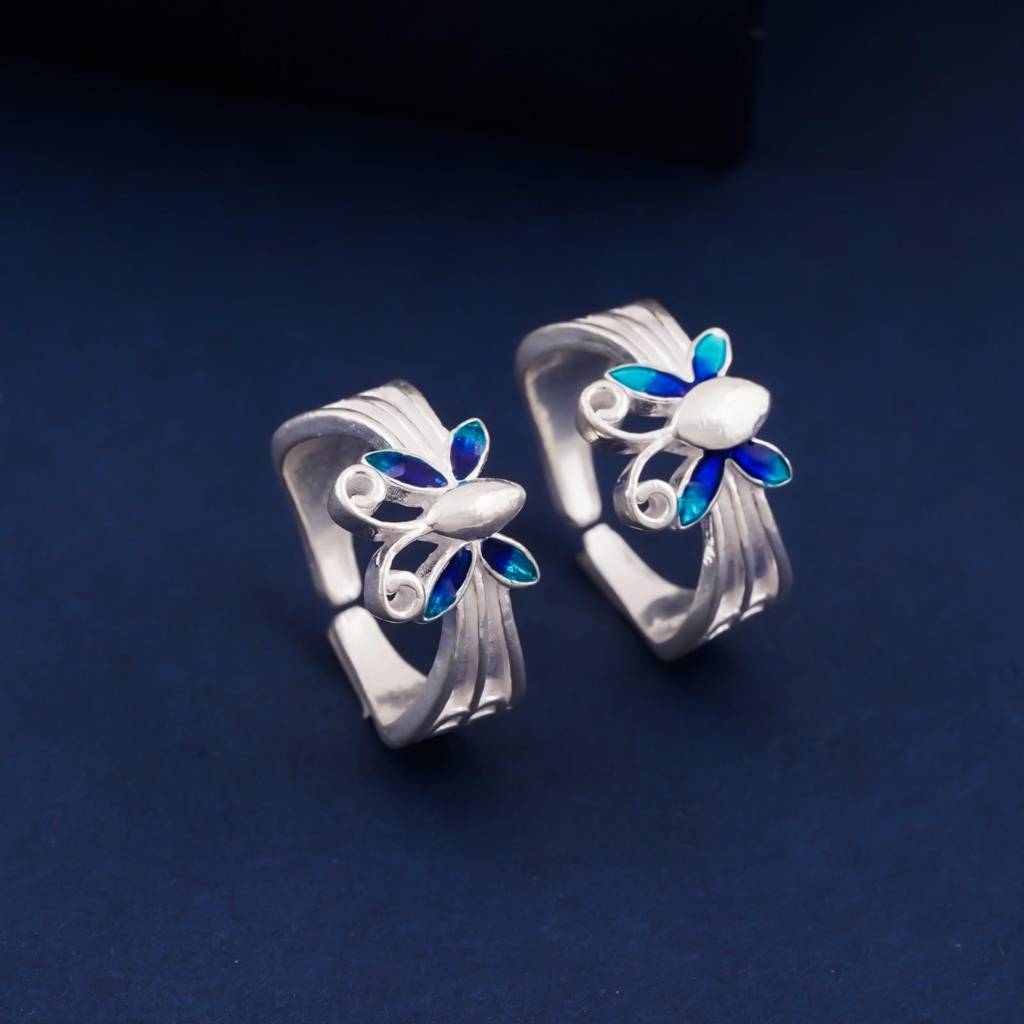 Blue Silver Butterfly Toe Rings : ZLTR-023