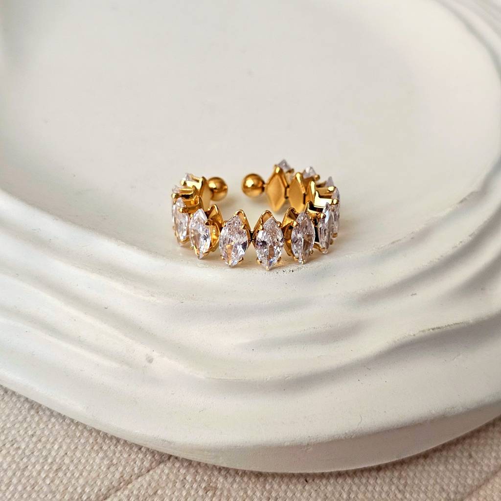 Zircon Marquise Gold Plated Adjustable Ring : TAA-9708561334550-RING