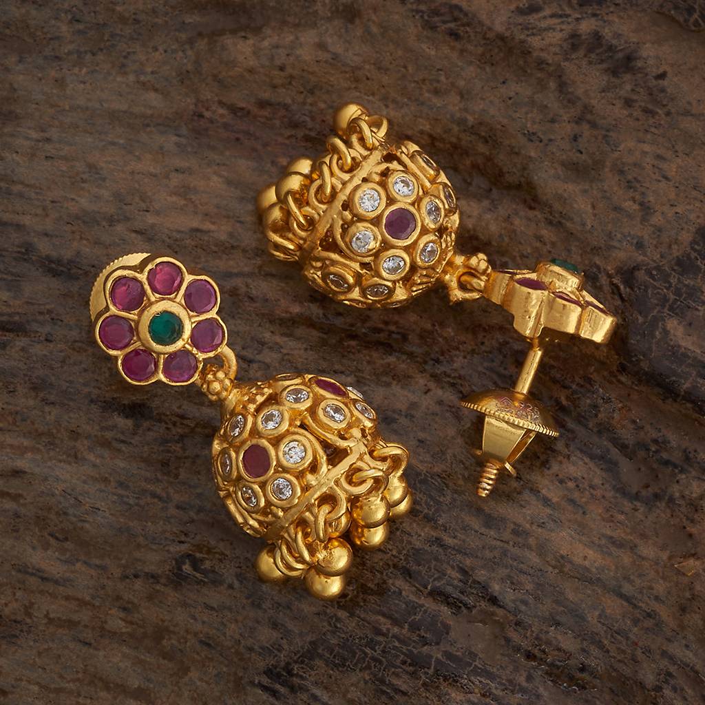 Kushal'S Fashion Jewellery Gold-Plated Ethnic 92.5 Pure Silver Temple Jhumkas-177402 : 425425