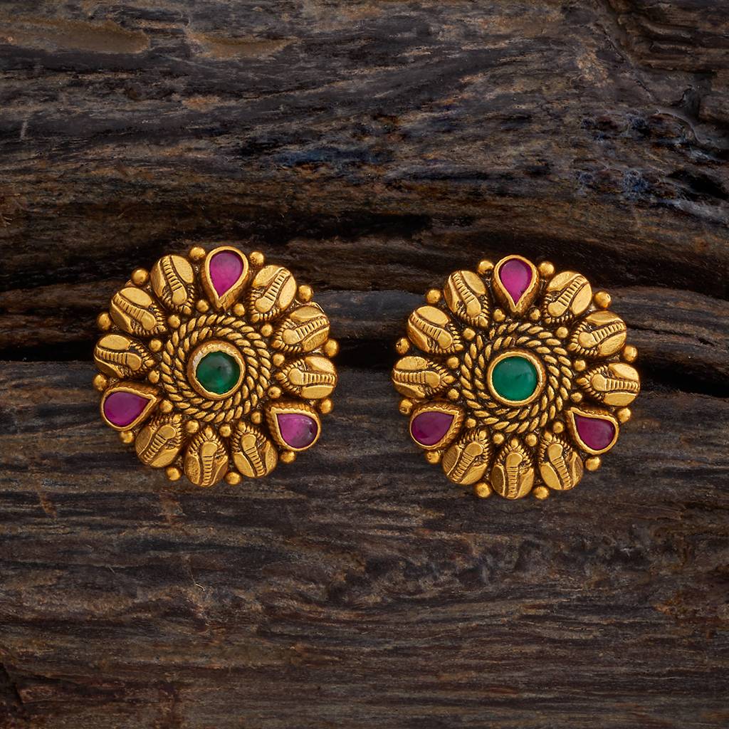 Kushal'S Fashion Jewellery Ruby-Green Oxidised Gold-Plated Ethnic 92.5 Pure Silver Temple Studs-177420 : 425360